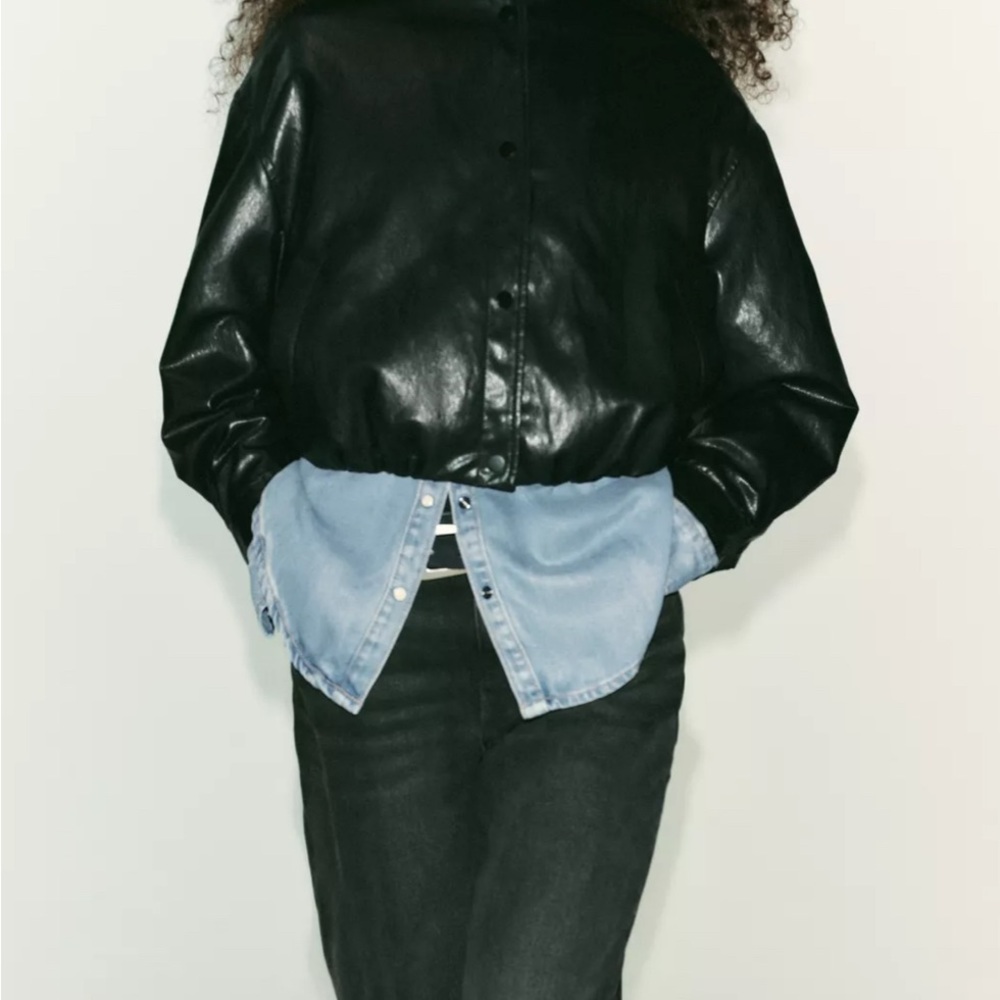 Zara Black Leather Jacket - Picture 3 of 11